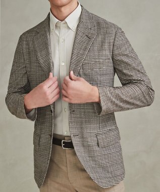 GOTAIRIKU 新柄【吸水速乾/ウォッシャブル】ノルマンディーリネン カーディガンジャケット＿グレンチェック柄 ブラウン系4