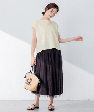 組曲 S 【洗える】シルケットポンチ ラウンドネックカットソー イエロー系