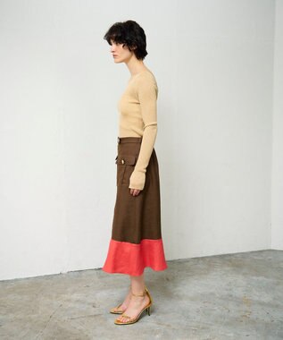 GRACE CONTINENTAL バイカラージップスカート ブラウン