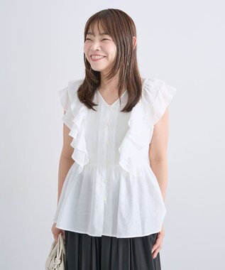 Green Parks フリルノースリーブブラウス White