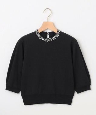 組曲 S 【WEB限定】ビジューパフスリーブ ニット ブラック系