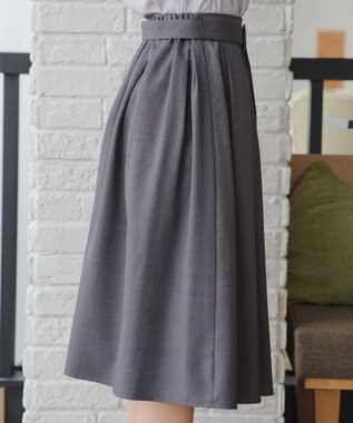 Tiaclasse L ベルト付きフレアスカート チャコールグレー