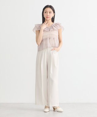 earth music&ecology ダブルフリルノースリブラウス Pink Beige