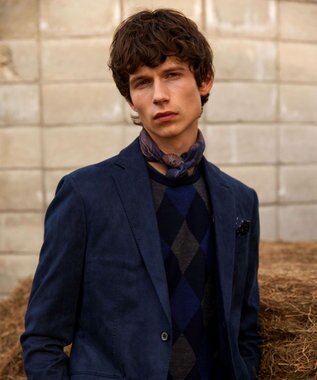 JOSEPH ABBOUD 【キングサイズ・ストレッチ】ヘリンボンスウェード ジャケット ネイビー系