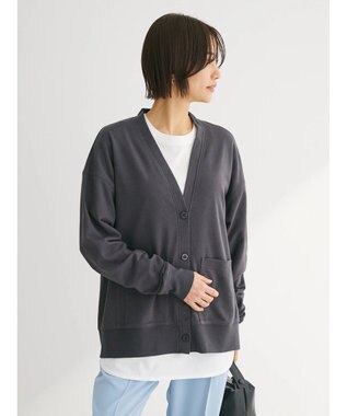 Green Parks ミニ裏毛Ｖネックカーディガン Dark Gray