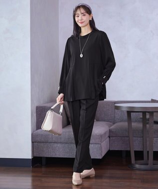 Tiaclasse 【ブラウス&パンツ2点セット】サイドプリーツブラウス×テーパードパンツ セットアップ ブラック