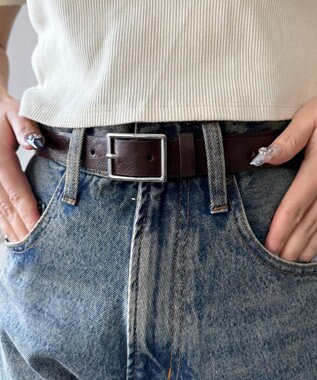 WEGO LスクエアバックルPUベルト ブラウン