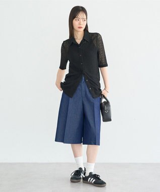 earth music&ecology ストレッチレース襟付シャツ Black