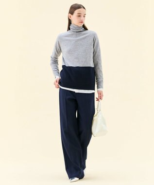 BEIGE， 【WEB限定・洗える】DEMING / バイカラーウールタートルネックニット Lt. Gray × Navy