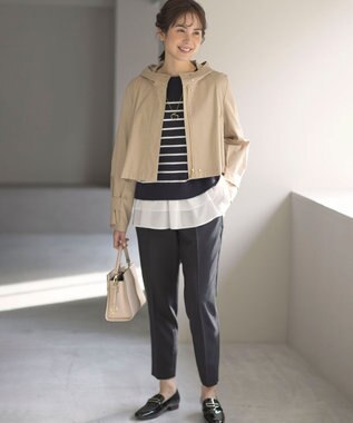 組曲 S 華奢見え パネルボーダーニット ネイビー×オフ系1