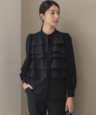 組曲 【KUMIKYOKU NAVY】コンフォータブルドレープ フリルブラウス ネイビー系