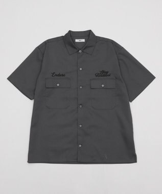 WEGO 【ユニセックス着用ITEM】刺繍ロゴツイルワークシャツ ブラック中濃色