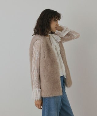 GRACE CONTINENTAL フェイクフォックスファ－ベスト ベージュ