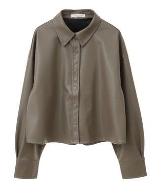 Green Parks ショート丈フェイクレザーシャツ Gray Beige