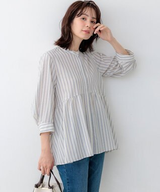 組曲 ニューリヨセルシャーティングペプラム ブラウス ベージュストライプ系1