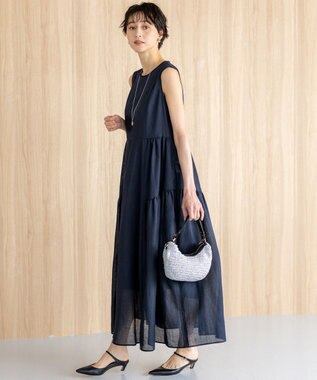 23区 【一部店舗限定/接触冷感/洗える】ラミータンブラー ノースリーブ ワンピース ネイビー系