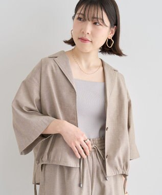 Green Parks 綿麻混裾ドロスト開襟シャツジャケット Light Beige
