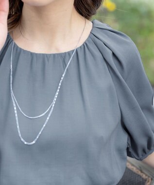 Tiaclasse 【洗える】麻調ギャザーワンピース ブルー