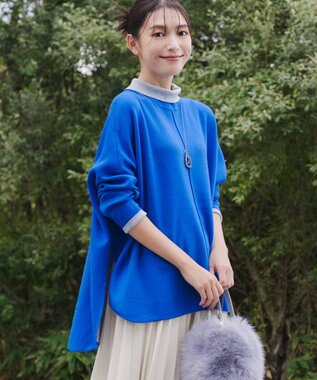 Tiaclasse 【洗える】リバーシブルWフェイスポンチョ風ニット ブルー