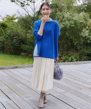 Tiaclasse 【洗える】リバーシブルWフェイスポンチョ風ニット ブルー