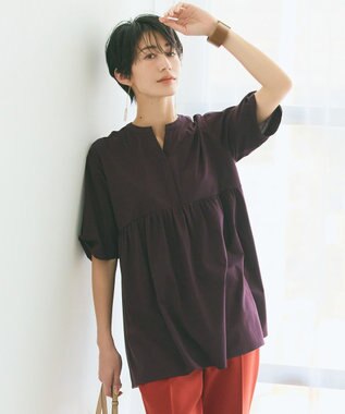 J.PRESS LADIES 【洗える】プレーティング キーネック カットソー パープル系