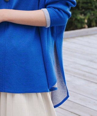 Tiaclasse 【洗える】リバーシブルWフェイスポンチョ風ニット ブルー