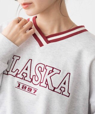 WEGO Vネックラインリブショートスウェット 杢グレー