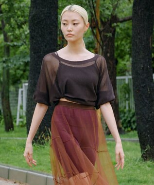 Chacott Chacott BALANCE【ノーソーイングニット】7分袖メッシュニットTシャツ ダークブラウン