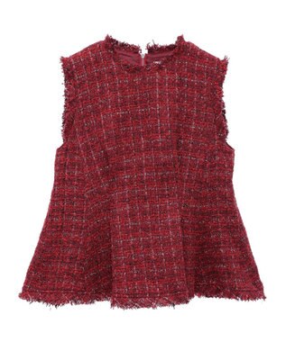 Green Parks ツイードペプラムベスト Red