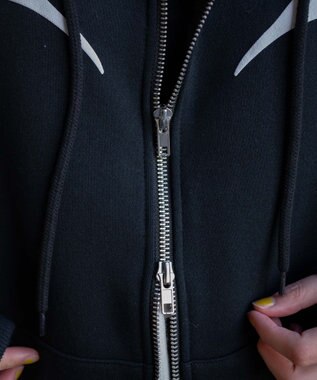 WEGO 【裏起毛/セットアップ対応】グラフィック裏起毛ZIPビッグパーカー ブラック