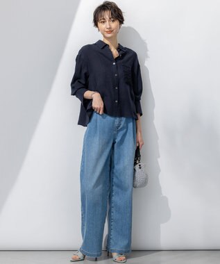 23区 L 【Oggi6月号掲載/接触冷感】23区DENIM サマー タック ワイド パンツ スカイブルー系