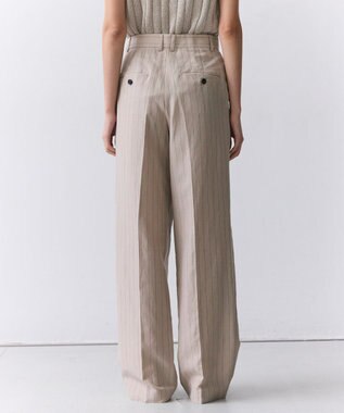 BEIGE， ERYTH / リネンストライプ タックワイドパンツ Flax × Bordeaux