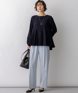 23区 【先行予約】ドビーストライプ クルーネック フレアブラウス ネイビー系