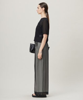 ICB 【洗える】 シャイニーサッカー クロップドトップス ブラック系