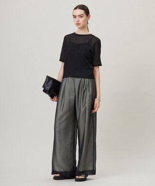 ICB 【洗える】 シャイニーサッカー クロップドトップス ブラック系