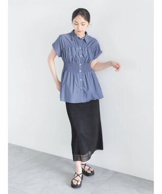 Te chichi 【接触冷感】ターンバックスリーブシャーリングブラウス ネイビー