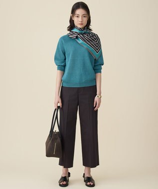 自由区 L ペーパーコットンスクエアネックニット プルオーバー ターコイズ