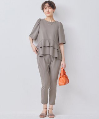 組曲 【接触冷感・吸湿・UVカット】ジョーゼットジャージーフリルブラウス モカブラウン系