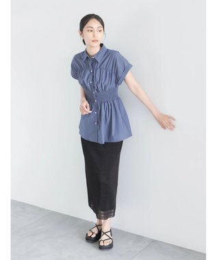 Te chichi 【接触冷感】ターンバックスリーブシャーリングブラウス ネイビー