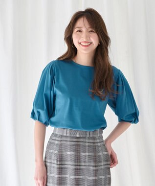 ANY 【WEB限定・接触冷感】シルケットスムース ギャザーパフスリーブトップス ブルー