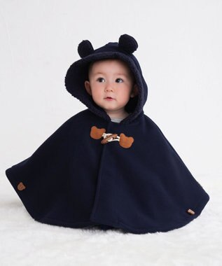 MIKI HOUSE HOT BISCUITS 【70-90cm】 お耳付きボアフリース ダッフルマント 紺