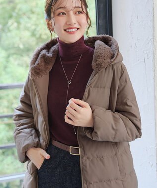 Tiaclasse フード裏エコファーダウンコート モカ