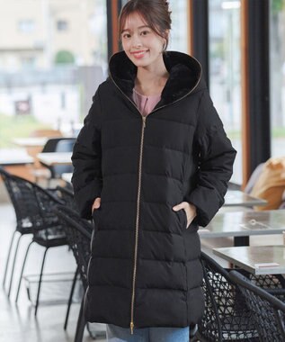 Tiaclasse フード裏エコファーダウンコート ブラック