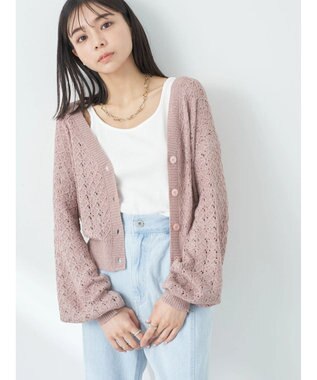 earth music&ecology 透かし編みテープヤーンカーディガン Pink