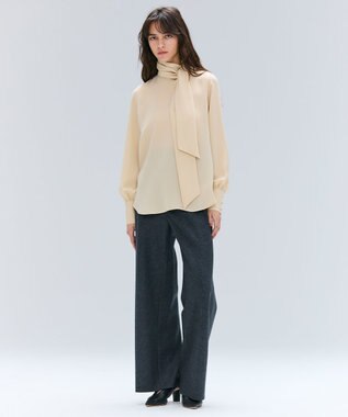 BEIGE， 【洗える】STOW / パフスリーブボウタイブラウス Mustard