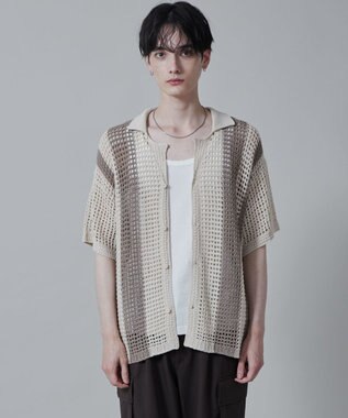 WEGO マルチストライプニットシャツ（S） オフホワイト