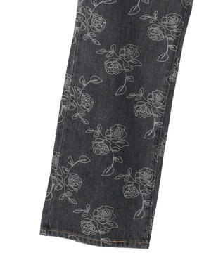 Green Parks ・Ｄｏｕｂｌｅ　Ｆｌａｇｓ　フラワー抜染ストレートデニム Black