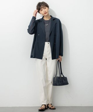 23区 L 【洗える】シアー ダブルブレスト ニット ジャケット ネイビー系