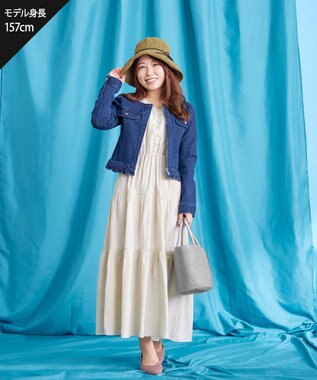 Tiaclasse 【洗える】ノーカラーデニムジャケット ブルー