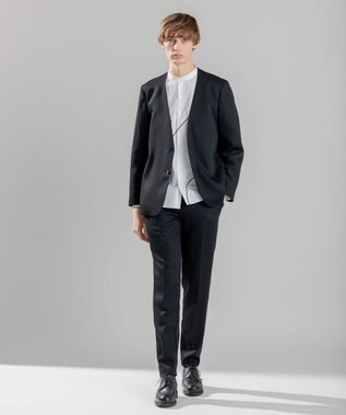 JOSEPH HOMME 【洗えるWOOLセットアップ】ウーステッドバラシャ　ノーカラージャケット ブラック系